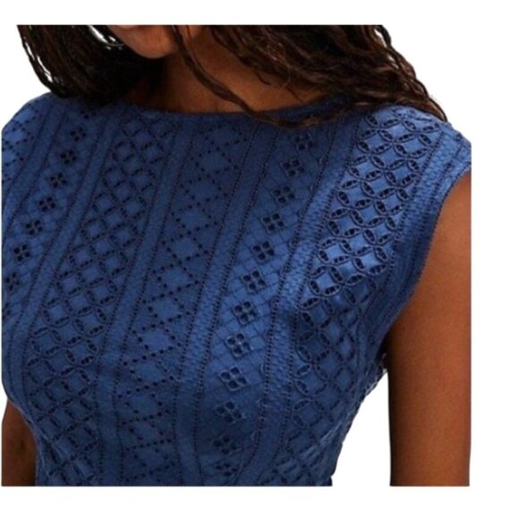 Free People Women's Blue Remember Me Embroidered Lace Mini Dress Open Back Large - Picture 14 of 14